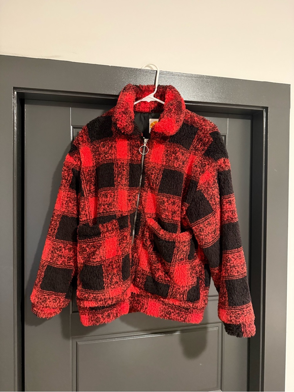 C&C California Red & Black Plaid Sherpa Puffer Jacket